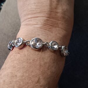 Elegant Silver Bracelet with Light Pink Clear Stones